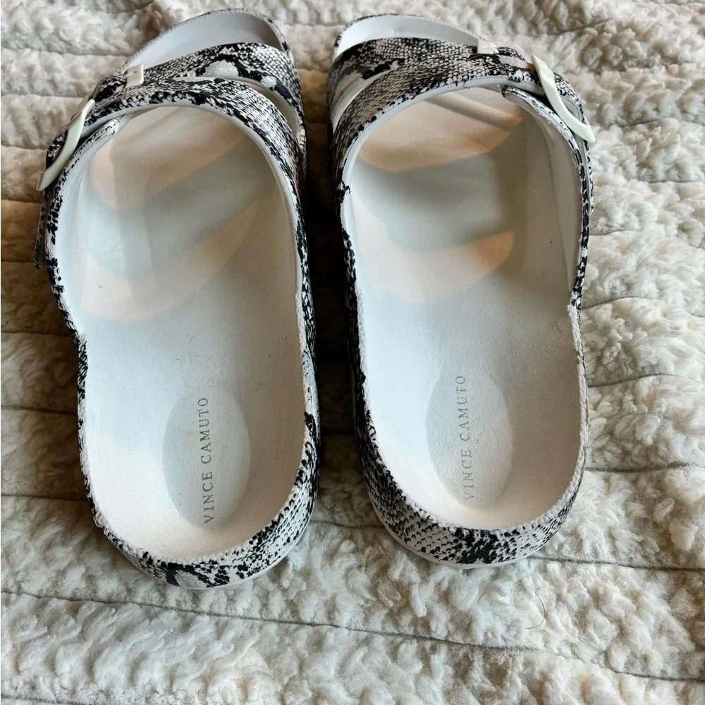 Vince Camuto Black and White Snakeskin Sandal Slides - Picture 4 of 5